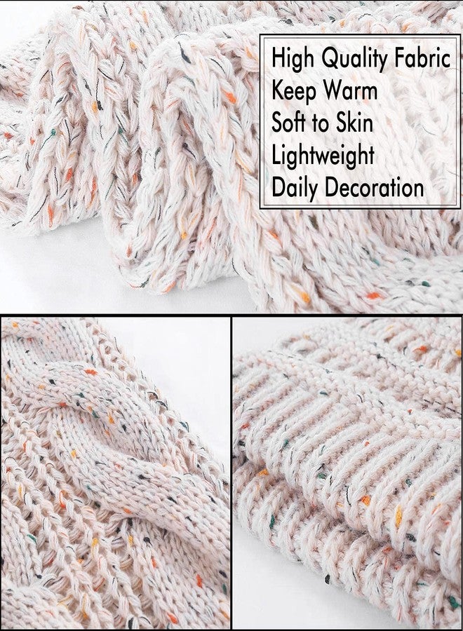 Double Couple Womens Scarf Beanie Hat with Faux Fur Ball Set Thick Winter Cable Knitted Circle Loop Infinity Scarfs for Women (Mix Beige Pom Pom Set) - Image 2
